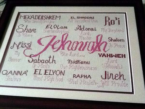Jehovah stitched by Sandra Sasser Berry Tones