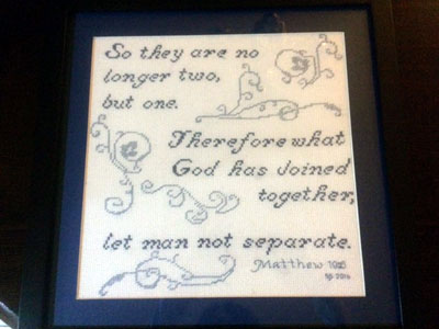 No Longer Two But One stitched by Sandra Sasser