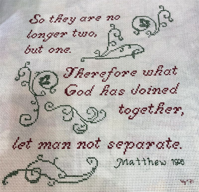 No Longer Two stitched by Vicki Giger