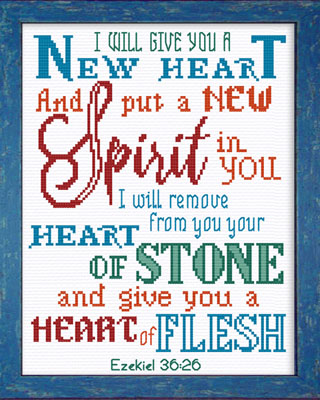 A NEW HEART Red and Turquoise on White