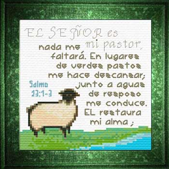 Salmos 23 na versão King James - Inglês. “O Senhor é o meu pastor; de nada  terei falta. Em verdes pastagens me faz repousar e me conduz a águas