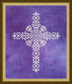 Dogwood and Hearts Cross on Overdyed Fabric Dogwood and Hearts Cross on Overdyed Fabric