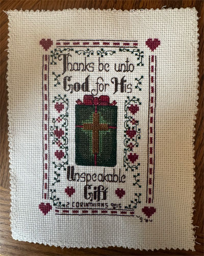 Unspeakable Gift stitched by Vicki Giger