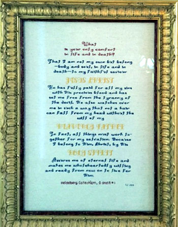 Heidelberg Catechism stitched by Ina