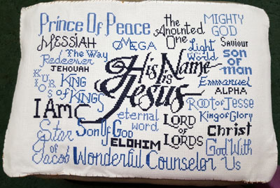 Free Cross Stitch His Name is Jesus stitched by Angela Austin