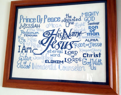 His Name is Jesus stitched by Anita Schweinsburg