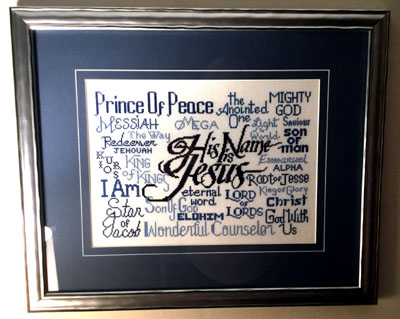 His Name is Jesus stitched by Anne Yantzi