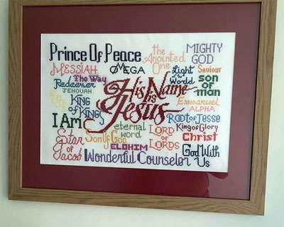 His Name is Jesus stitched by Barbara Hicks