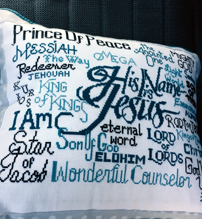 His Name is Jesus stitched by Kathy Neuenschwander