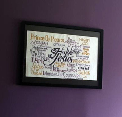 His Name is Jesus stitched by Carol Okusko