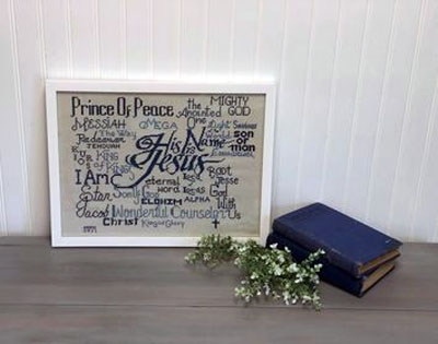His Name is Jesus stitched by Carolyn Bird