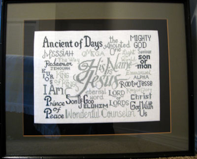 Free Cross Stitch His Name is Jesus stitched by Cindy Hicks