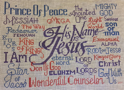 His Name is Jesus stitched by Janice Campbell