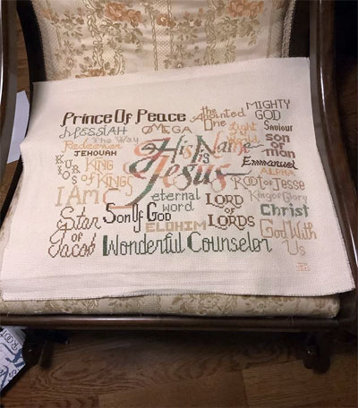 His Name is Jesus stitched by Joan Penny