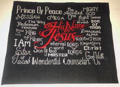 His Name is Jesus stitched by Michelle Swanson