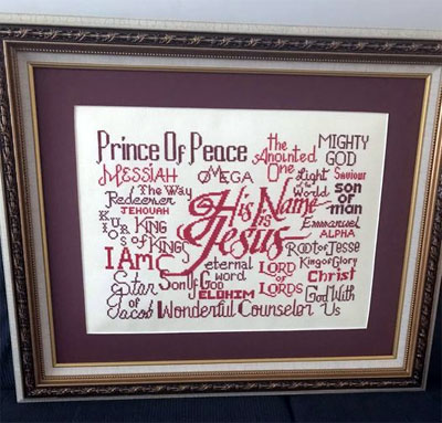 His Name is Jesus stitched by Pamela Brieve
