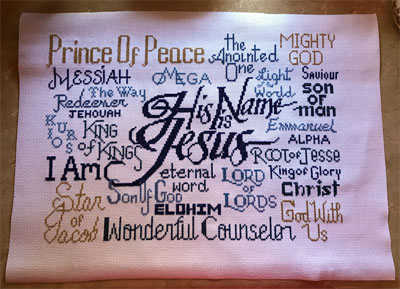 His Name is Jesus stitched by Trish Estes