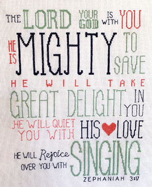 Mighty To Save stitched by Angela Webster