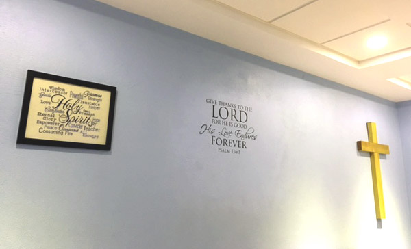 Holy Spirit in Prayer Room stitched by Sandra Sasser