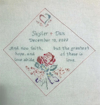 Wedding Sampler stitched by Trish Estes