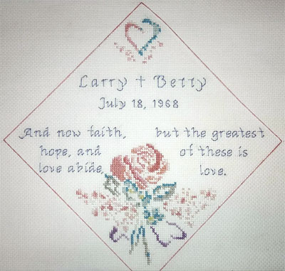 Wedding Anniversary stitched by Trish Estes
