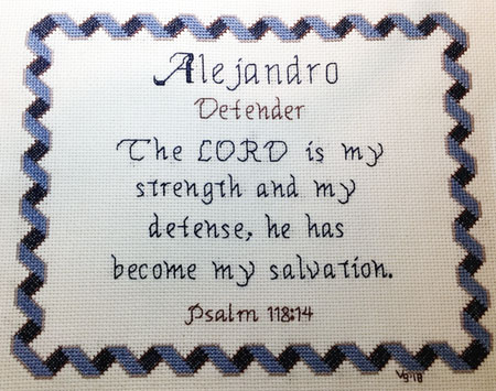Alejandro stitched by Vicki Geiger