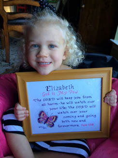 Elizabeth Name Blessings design stitched by her mother Kama