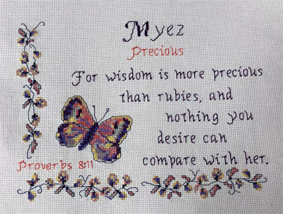 Myez Name Blessings stitched by Vicki Giger