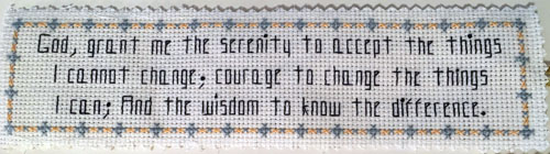 Serenity Prayer Bookmark stitched by Vicki Giger